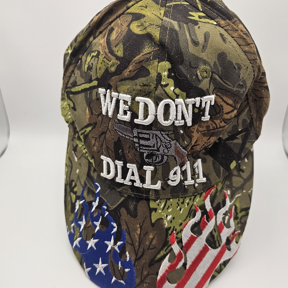 Camouflage Hat With Slogan "We Don't Dial 911"